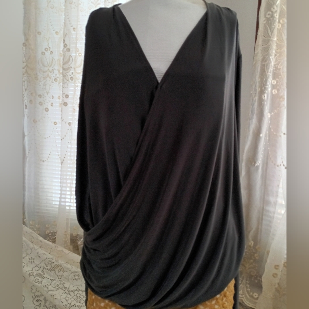 Draped in Lotta Body, Charcoal Grey Long Sleeve Blouse
